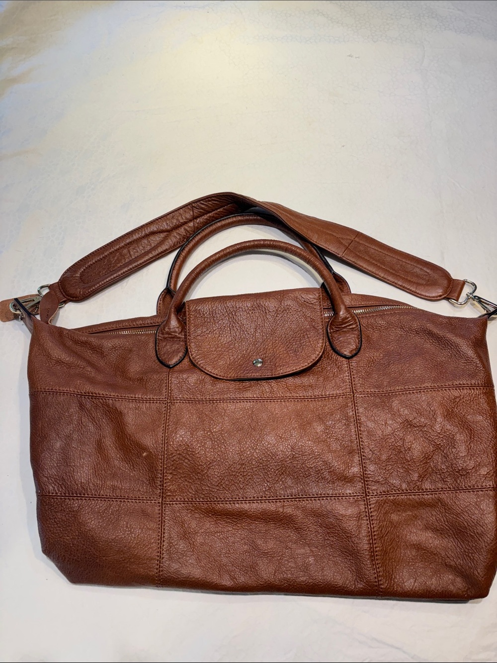 Classic  Brown real  Leather Tote Bag with Shoulder Strap
